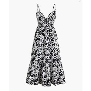 NWT J.Crew Factory Tie-Front Cutout Midi Dress Floral Print in Black and White